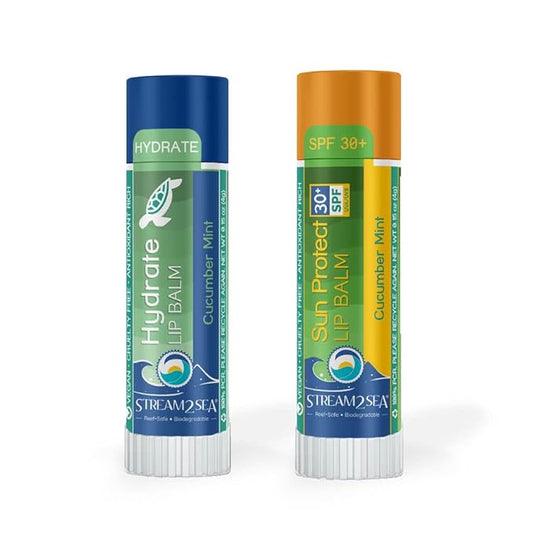 STREAM 2 SEA Cucumber Mint Lip Balm Set, Reef Safe SPF 30 and Hydrate Organic Lip Balms, Moisturizing Indoor + Sun Protect Outdoor Lip Balm For Beach and Sports, Paraben Free, Cruelty Free Lip Care