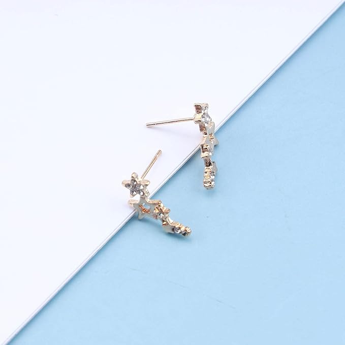 Bohemia Star Climber Crawler Earrings Gold Crystal Star Ear Climber Earrings Cluster Star Studs Earring Festival Earrings Jewelry for Women and Girls (Gold)