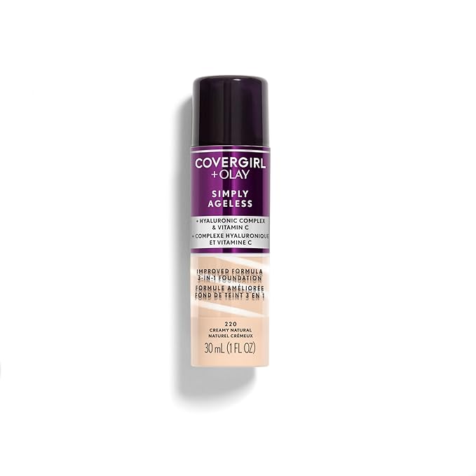 Covergirl + Olay Simply Ageless 3-in-1 Liquid Foundation, Creamy Natural & Simply Ageless Instant Wrinkle Blurring Pressed Powder, Buff Beige, 0.39 Oz.