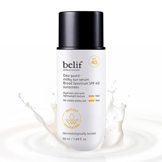 belif Milky Niacinamide Sunscreen SPF 40 – Lightweight & Invisible Sun Serum for Face with 7 Types of Hyaluronic Acid | No White Cast, Non-Comedogenic, Hydrating, Makeup-Gripping Primer (1.69 fl.oz)