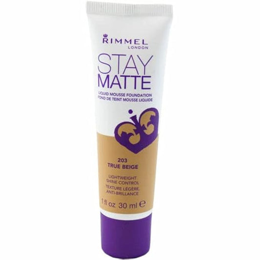 Rimmel London Stay Matte Liquid Mousse - 203 True Beige - Foundation, Lightweight, Shine Control, Oil-Free, 1oz