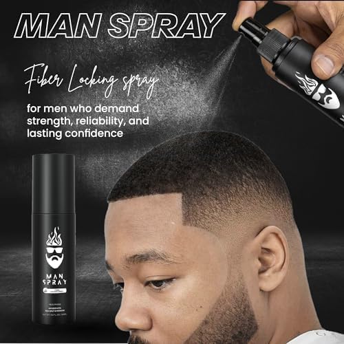 THE MAN KIT | Hair Set - Hair Thickening Fibers (Black), Hair Fiber Locking Spray + Applicator Fiber Pump to create Natural looking Fuller Hair and Beard | Man Card Included.