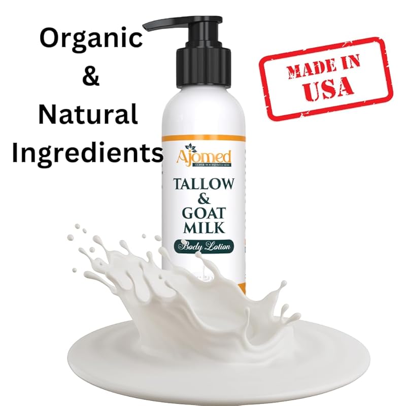 Grass Fed Beef Tallow & Goat Milk Body Lotion for Sensitive Skin, Organic Tallow Lotion - Soothes Dry Patches, Goat Milk Moisturizer - Handmade Tallow Body Lotion (Oatmeal & Honey, 8 Oz)