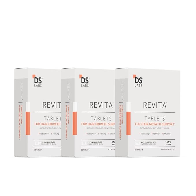 DS Labs Revita Tablets - Hair Vitamins for Density Support, Supplement for Thicker, Stronger Looking Hair, Zinc, Iron, Magnesium, Melatonin, Vitamin D & Biotin Vitamins for Women & Men, 90 Tablets