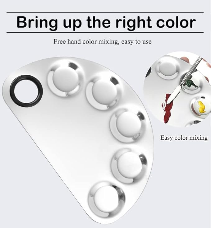 AKOAK Stainless Steel Beauty Palette, with Spatula Tool, Nail Art Makeup Palette, for Mixing Cosmetics/Nail Polish/Pigments