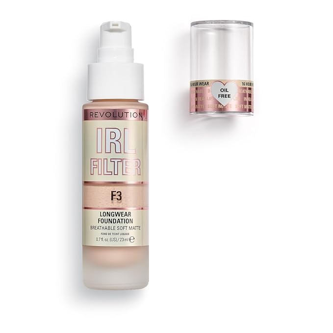 Revolution Beauty, IRL Filter Longwear Foundation, Soft & Breathable Formula, Medium to Full Coverage, Matte Finish, F3, 0.7 Fl. Oz