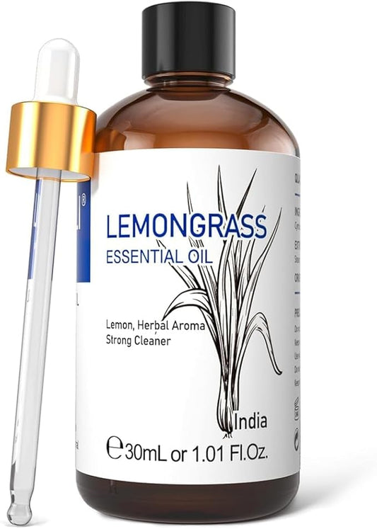 HIQILI 1 Fl Oz Lemongrass Essential Oil, 100% Pure Natural Undiluted for Diffuser, Hair - 30ml