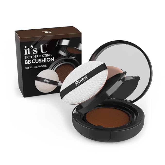 Sistar Skin Perfecting BB Cushion Full Coverage Long Lasting Natural Glow Foundation On The Go Case With Mirror (Deep)