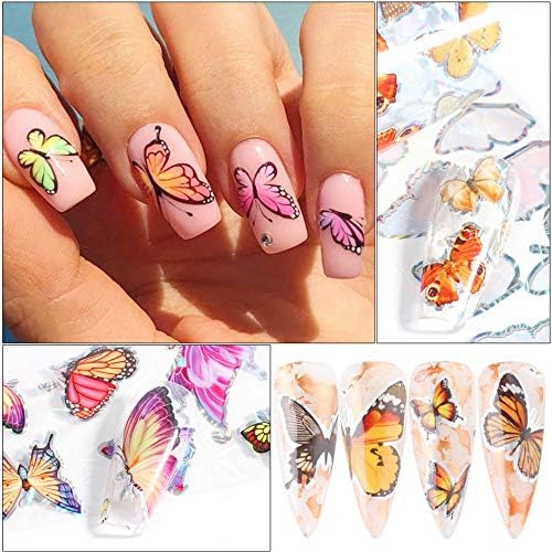 10 Sheets Butterfly Nail Art Foil Transfer Stickers - Holographic Nail Stickers Decals for DIY Starry Sky Manicure