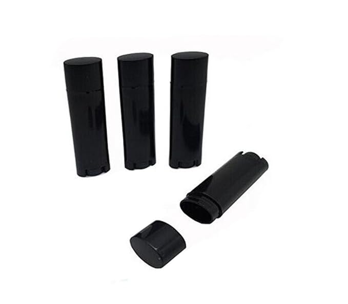 4.5g 0.15oz Empty Refillable Plastic DIY Lipstick Lip Balm Lip Gloss Tubes Holder Containers Oval Deodorant Crayon Tube Pipe Bottle Case (50pcs, Black)