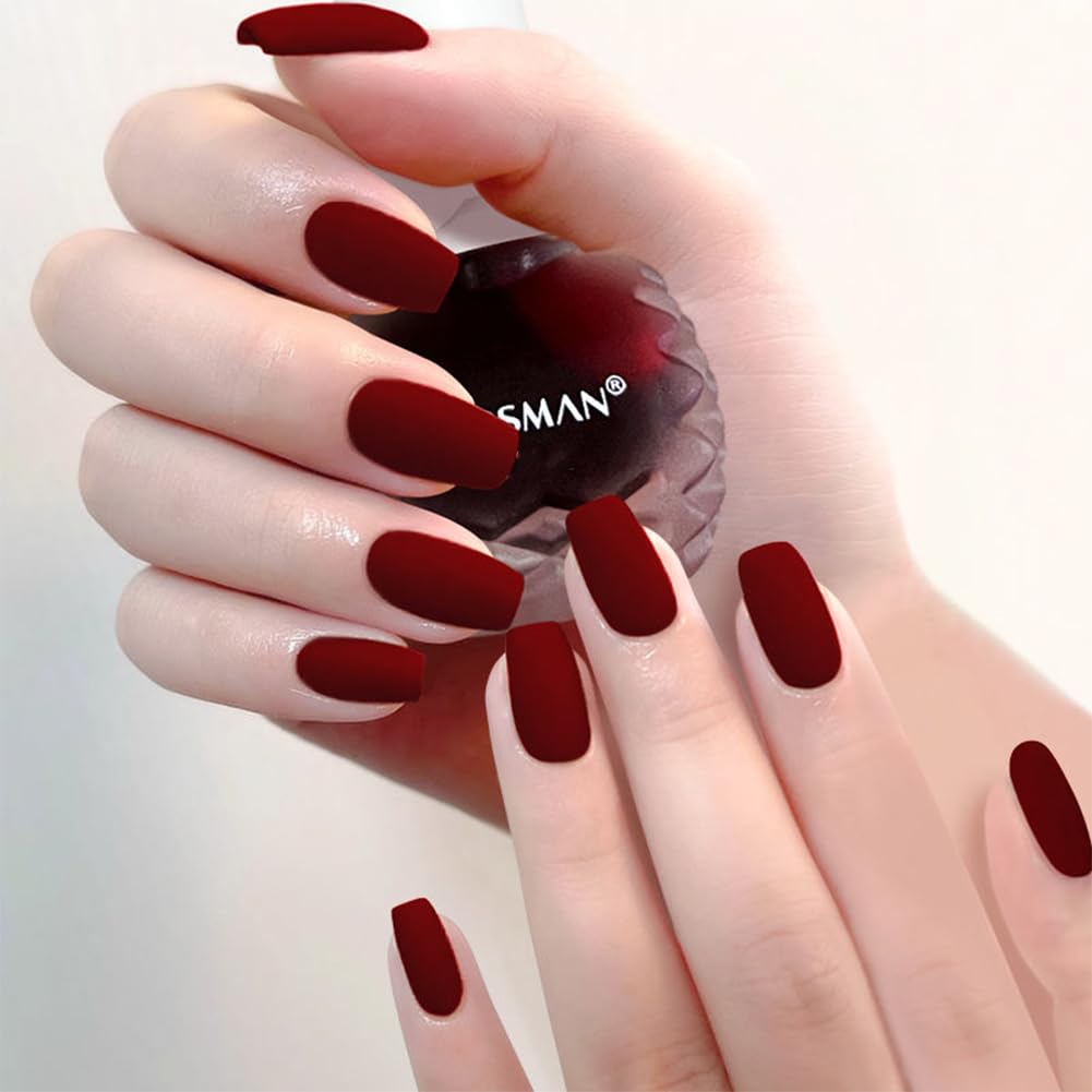 COSMOO 12ml Burgundy Matte Nail Polish, Quick Dry Nail Lacquer for Nail Art Varnish, Mist Effect Matte Finish Velvet Nail Polish, 0.41 fl oz (Burgundy, 0.41 fl oz)