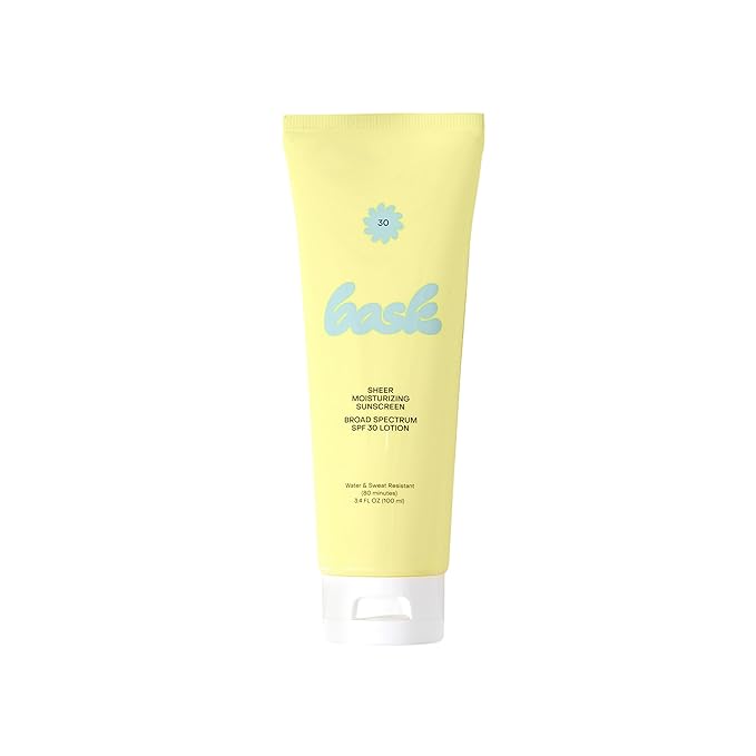 Bask Suncare SPF 30 Sheer Moisturizing Sunscreen Lotion - Broad Spectrum UVA/UVB Protection, Dermatologist Recommended, Hydrating, Lightweight & Fast Absorbing, No White Cast, Travel Size, 3.4 fl oz