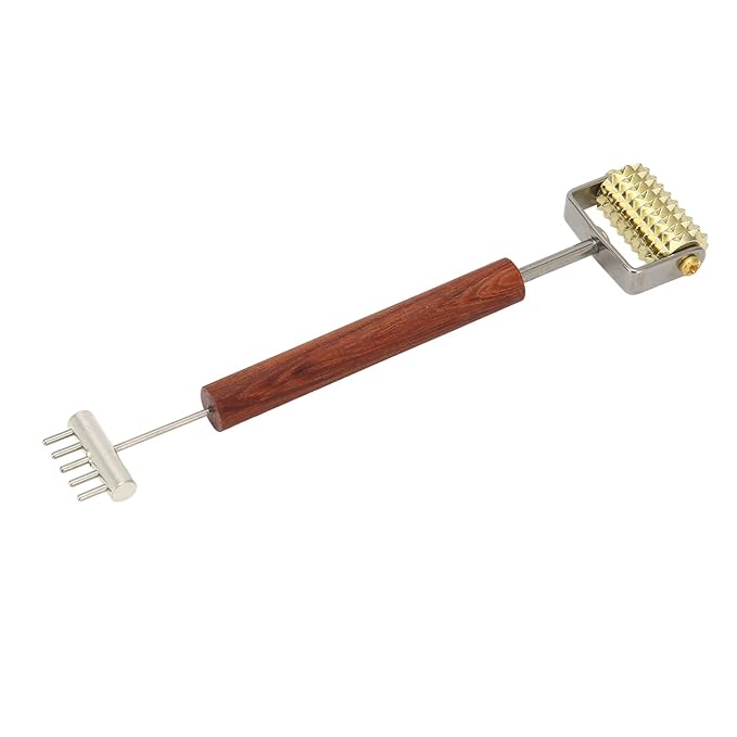 Double Head Design Face Massage Roller, Copper Wooden Handle Promote Circulation Double Head Skin Roller Massage Stick Copper Acupoint Pressing Tool