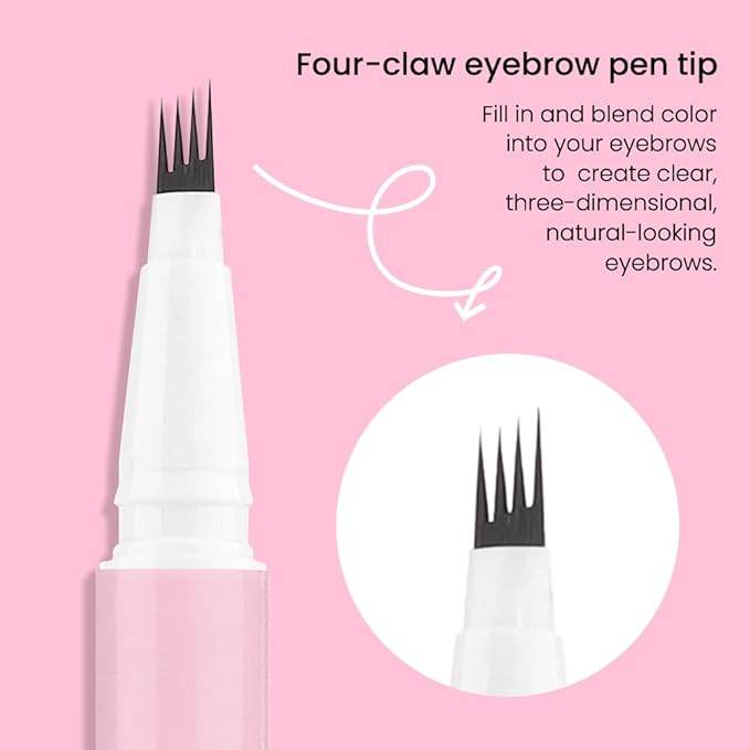 evpct 1Pcs Brown Magic Microblading Eyebrow Contouring Pen Brow Pencil, with 4 Brush Micro-Fork-Tips Precise Applicator, with Dual-ended Eyebrow Brush, Hair Like Strokes, Natural Looking Brows