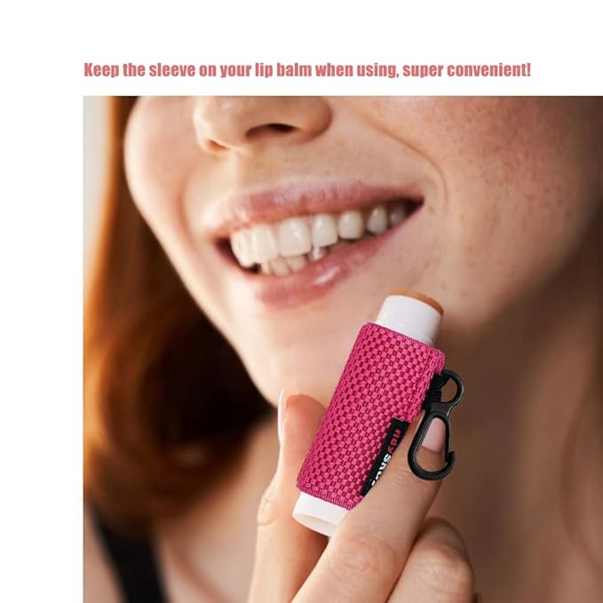 3PCS Lip Balm Holder Sleeves Keychain Chapstick Holder Keychain Lip Gloss Holder Keychain Chapstick Elastic Sleeves(Black/Brown/Light Blue)