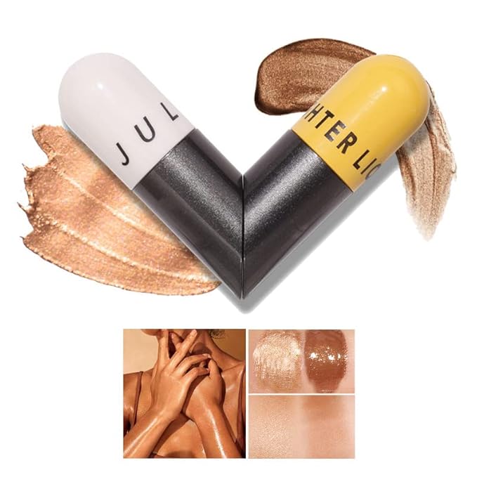 AKARY Liquid Highlighter Makeup for Face Body, Contour Foundation Illuminator Boom Stick, Two-color Highlight Shade Longwear Shimmer Glow Makeup, Valentine's Day gift (03 Rose Gold + Warm Brown)