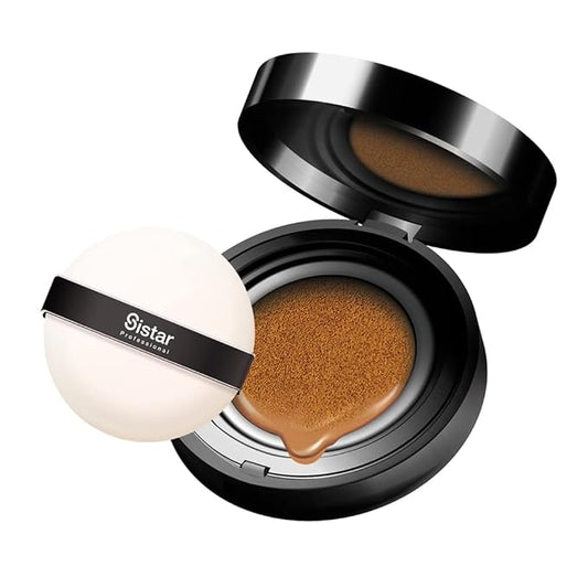 Sistar Skin Perfecting BB Cushion Full Coverage Long Lasting Natural Glow Foundation On The Go Case With Mirror (Tan)