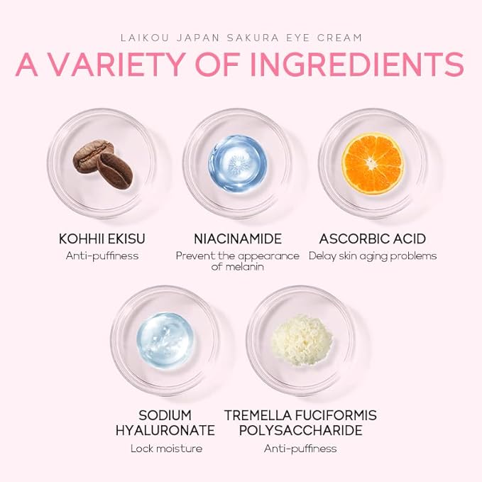 AKARY Sakura Eye Cream, Under Eye Cream to Reduce Dark Circles, Bags, Puffiness, Hydrate Undereye Area, Skincare Eye Cream with Hyaluronic Acid for All Skin Types