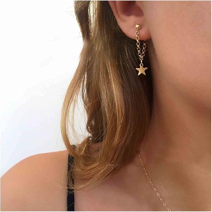 Boho Star Chain Earrings Gold Star Drop Dangle Earrings Drop Chain Star Studs Earrings Personlized Ear Threaders Earrings Jewelry for Women