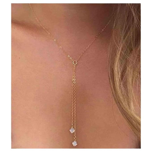 Boho Crystal Drop Necklace Gold Crystal Tassel Y Necklace Chain Vintage Long Drop Chain Necklace Minimalist Necklace Chain Jewelry for Women and Girls Gifts