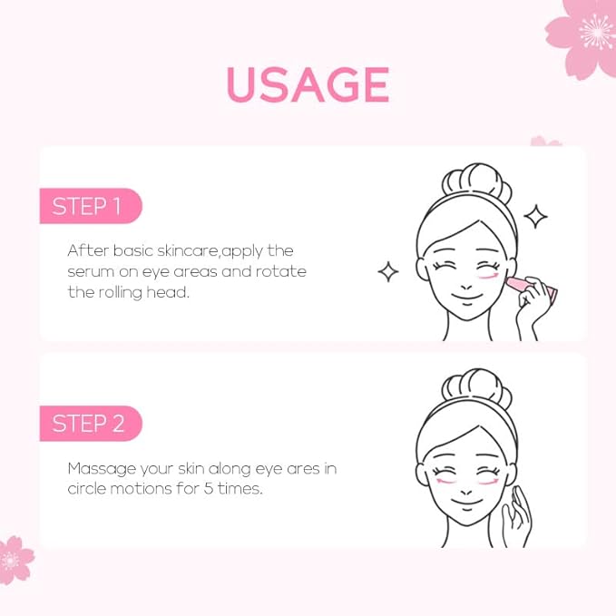 AKARY Cherry Blossom Eye Roller Serum Eye Moisturizer, Deep Hydration Eye Serum with Caffeine and Sodium Hyaluronate, Under Eye Cream to Reduce Dark Circles, Fine Lines, Smoothing Skin Care Treatment
