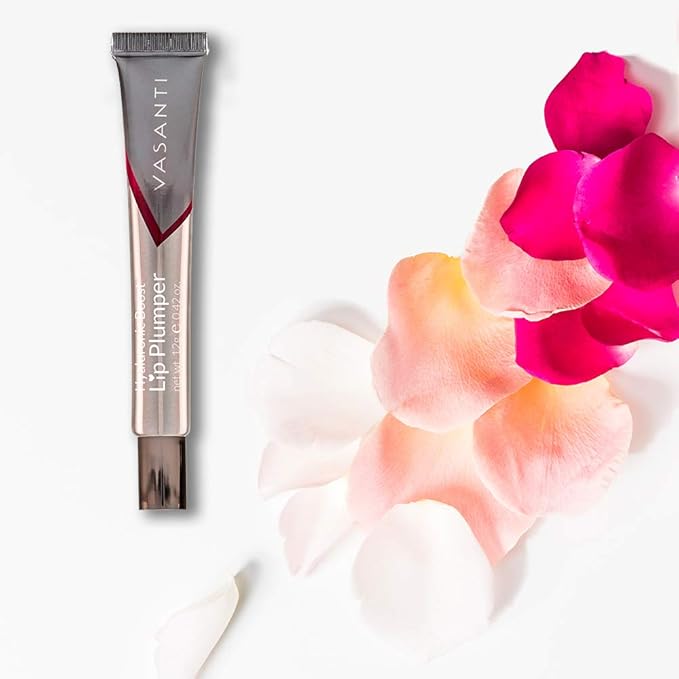 VASANTI Lip Plumper Hyaluronic Boost - Glossy, Non-Sticky, Paraben-Free, Hydrates, Softens and Volumizes Lips Natural Lip Plump Enhancer (Tone Down - Nude Brown)
