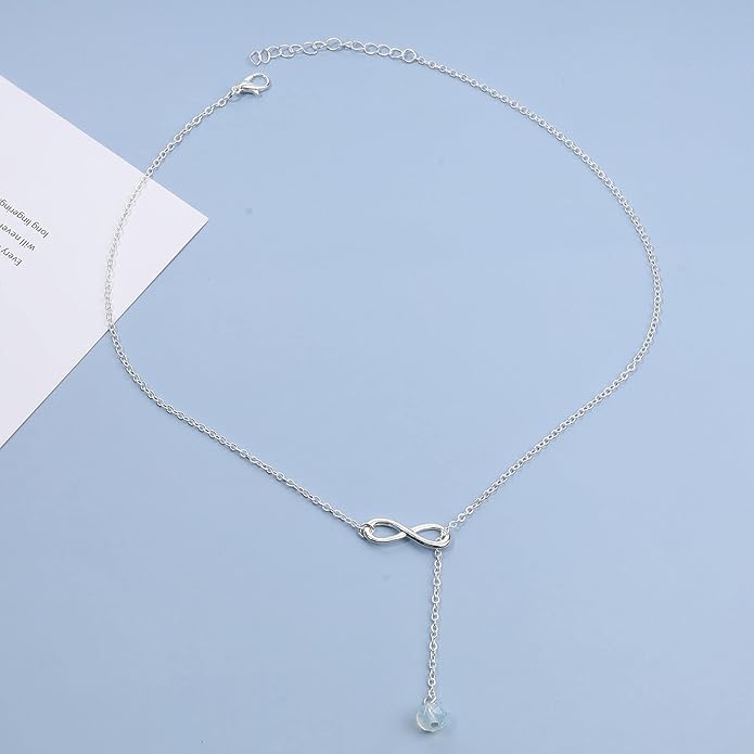 Boho Crystal Infinity Necklace Gold Y Necklace Minimalist Crystal Y Lariat Necklace Chain Jewelry for Women and Girls