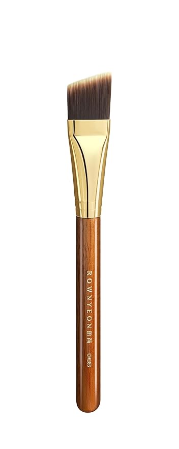 Desert Oak Series Angled Foundation Brush - 20mm Thin Contour Head for Cream/Stick Foundation, Precision Buffing & Detailing, Bubinga Handle & Brass Ferrule (CM 185)