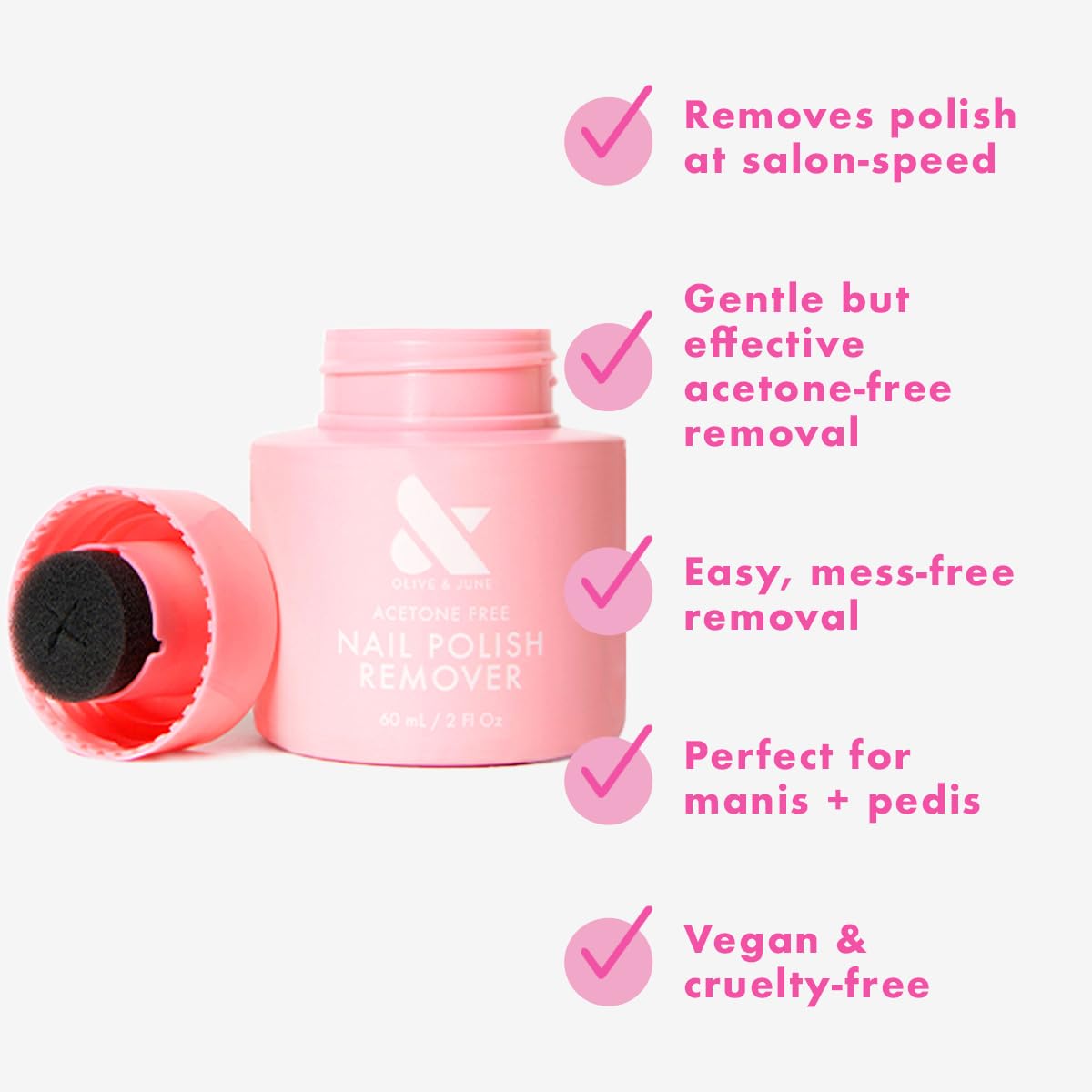 Olive & June Polish Remover Pot | Acetone-Free Nail Polish Remover with Sponge Lid for Mani + Pedi | No-Mess, Gentle & Effective Formula | Non Acetone | Vegan & Cruelty-Free | 60mL