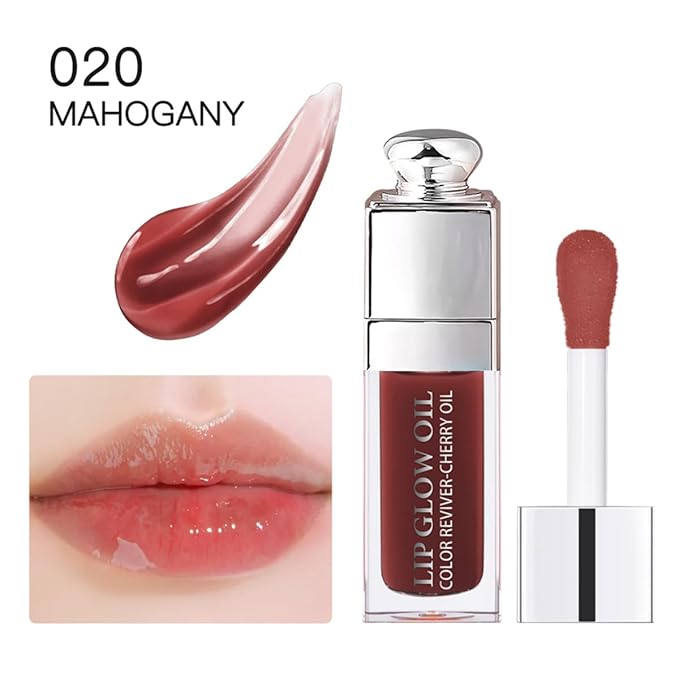 Hydrating Lip Glow Oil, Moisturizing Plumper Lip Gloss, Transparent Plumping Balm, Tinted Balm Care 0.2 OZ - 020 MAHOGANY
