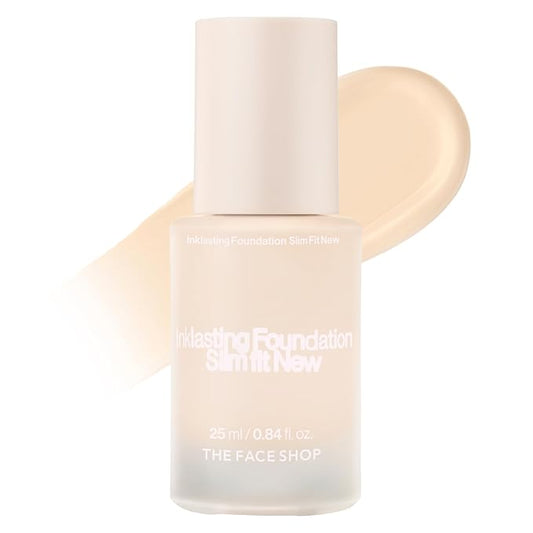 THE FACE SHOP Ink Lasting Liquid Foundation, Full Coverage, 72‑Hour Wear Semi‑Matte Finish, Makeup with Bakuchiol, N010 Ivory, 0.84 Fl. Oz.