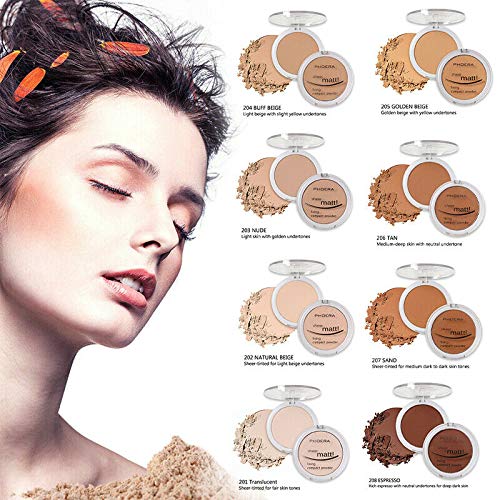 AQUAPURITY PHOERA Sheer Matte Compact Powder Fixing Powder Makeup Base Fixer Setting Powder Foundation Fixing Compact Pressed Powder Long Lasting Skin Vitamin E Beauty Blender (208ESPRESSO)