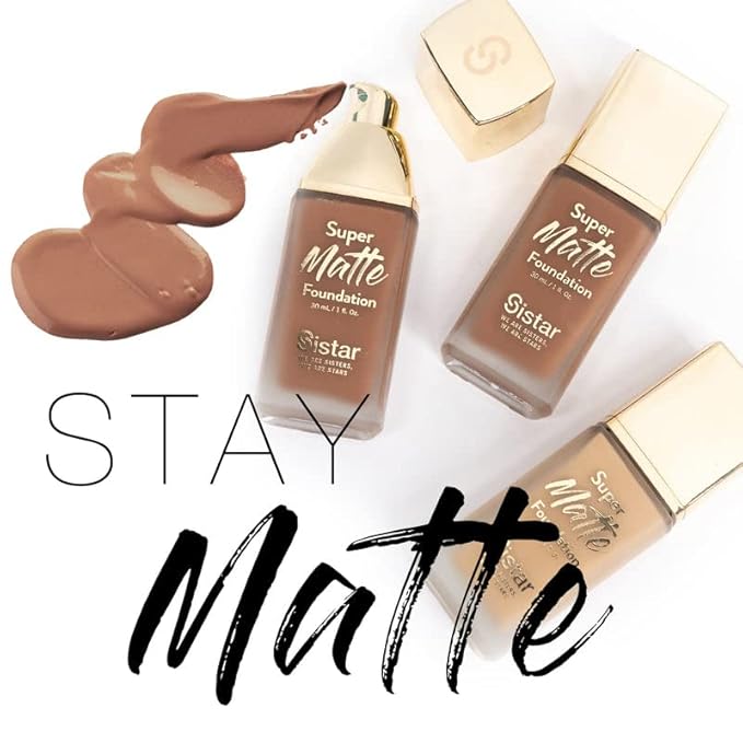Sistar Super Matte Foundation Perfecting Liquid Foundation Full Coverage Control Shine Weightless Longwearing 30 mL / 1 fl. oz. (Rose Beige)