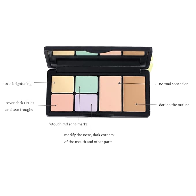 Concealer Contour Palette, 6 In 1 Color Correcting Concealer Contour Makeup Palette, Contouring Foundation Highlighting Makeup Kit for Dark Circles, Blemish With 2 Packs Brush (1#)