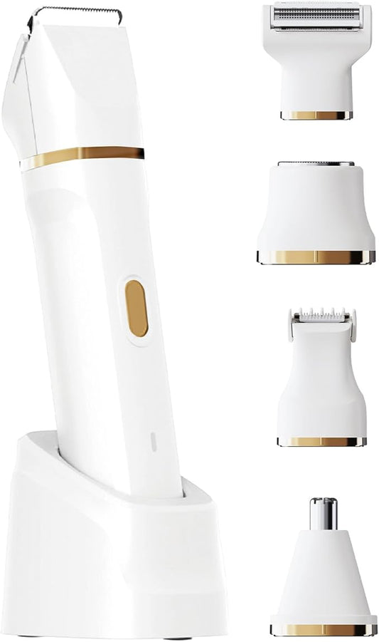 ele ELEOPTION Electric Razors for Women 5-in-1 Waterproof Wet Dry Electric Shaver with USB Charge Dock, Legs Hair Remover, Body Shaver for Beard Bikini Trimmer for Women White