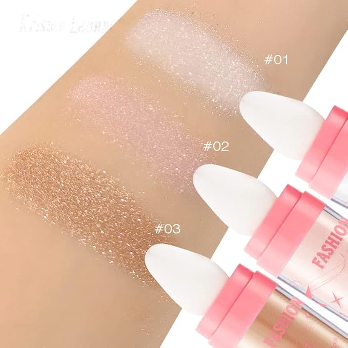 AKARY Shimmer Highlighter Powder, Fairy Polvo De Hadas Highlighter Powder & Blush Stick, Instant Glow Luminizer Duo, Glitter Body Face Hair High Gloss Stick, Sparkle Smudge-Proof Highlighter Stick Party Makeup (C-#03)