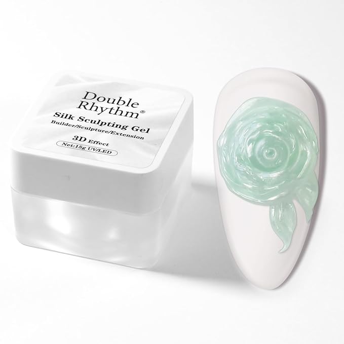 Double Rhythm 3D Nail Gel Pearl Solid Sculpting for Nail Art Non-Sticky Hard for Building Carving Molding Extension Soak Off UV/LED Nail Art Salon Home DIY 0.5 Oz (Green-Silk 08)