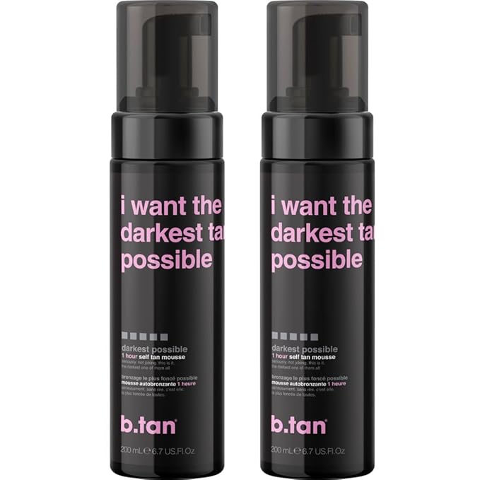 b.tan Ultra Dark Self Tanner Mousse Bundle | I Want The Darkest Tan Possible - Fast, 1 Hour Express Sunless Tanning Foam, Golden Bronzing Glow, Face & Body, No Fake Tan Smell, 6.7 Fl Oz, Pack of 2
