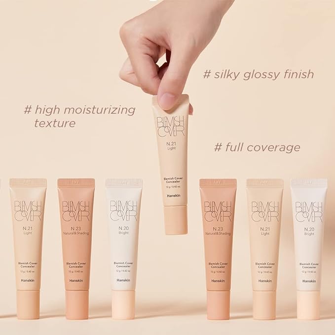 Hanskin New Blemish Cover Full Coverage Concealer, Under Eye Brightener, Conceal & Brighten Dark Circles, Semi Matte Creamy Formula, Flawless Finish, Korean Makeup [Bright/12g]