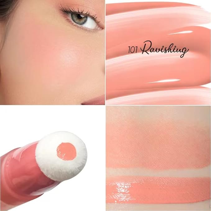 Cream Blush Wand, Milk Liquid Blush Contour Wand with Cushion Applicator, Smooth Natural Blush Makeup Stick for Cheek Lip Eye, Lightweight, Easily Blendable,101 Ravishing,Nude Pink