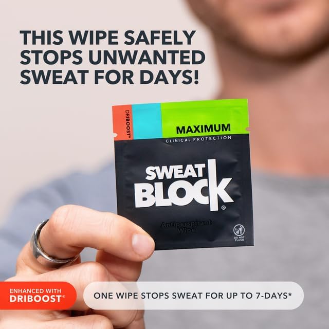 SweatBlock Antiperspirant Wipes - Maximum Clinical Strength - Treat Hyperhidrosis & Excessive Sweating for Men, Women, & Teens - up to 7 Days Protection Per Wipe - Dermatologist Tested - 20 Wipes