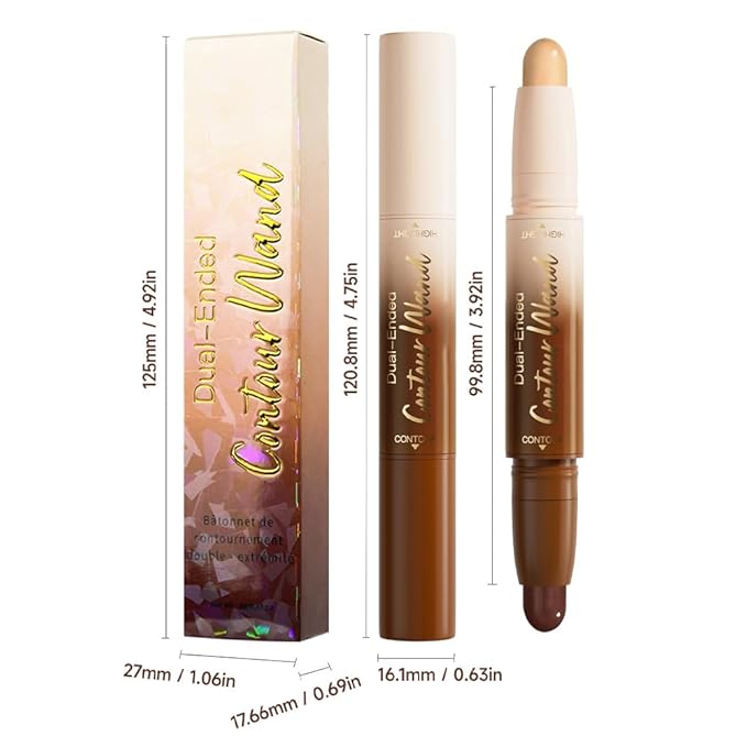 2Pcs 2in1 Cream Contour Highlighter Stick, Dual-Ended Highlighter Makeup Contour Stick, Contour Stick Dual Ended For Face Body Makeup,Long Lasting Waterproof for All Skin Tones (02+04)