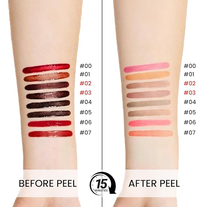 2Pcs Matte Liquid Lip Stain Peel Off Lip liner Tattoo, Matte Peel Off Lip Stain, Long Lasting Waterproof Lipstick Lip Gloss Stain, Transfer-proof for All Skin Types (0.24 fl oz-02#+03#)