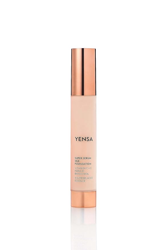 YENSA Super Silk Foundation - Full Coverage, Age-defying complex of Vitamin C, E, Ferulic, and Bakuchiol Oil (Light Medium 1) 1.0 fl oz