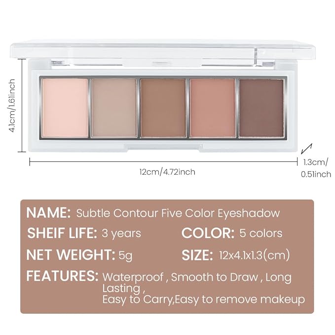 5 Colors Matte Nude Eyeshadow Makeup Palette, Nude Pink Brown Taupe Neutral Matte Smokey Cream Mini Eye Shadow Palette Makeup for Older Women Blue Green Eyes, Contour Make up Palettes sombras de ojos