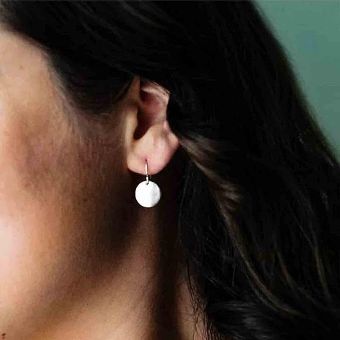 Boho Disc Coin Drop Earrings Tiny Circle Dangle Earrings Silver Smooth Coin Hook Earrings Minimalist Geometric Earrings for Women and Girls