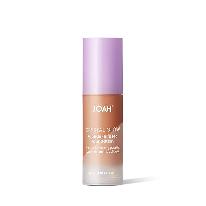JOAH Crystal Glow Peptide-Infused Foundation, 2-in-1 Multitasking Korean Makeup with Blurring Face Primer, Luminizer, Hydration & Skin Defense for a Flawless Finish, 1.01 Oz, Tan Neutral (Pack of 2)