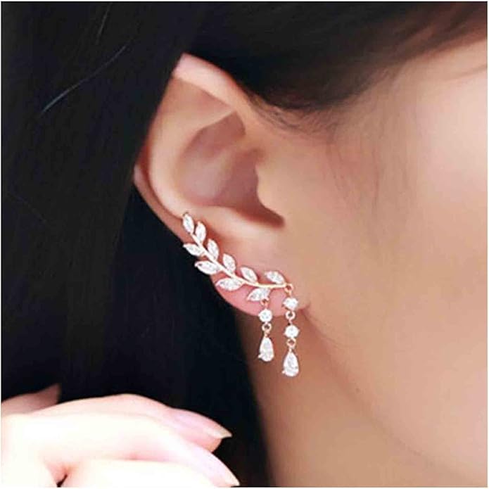 Boho Rhinestone Ear Crawler Earrings Gold Crystal Wing Ear Climber Earrings Angel Wing Crystal Dangle Earrings Cz Wing Studs Earrings Jewelry for Women and Girls