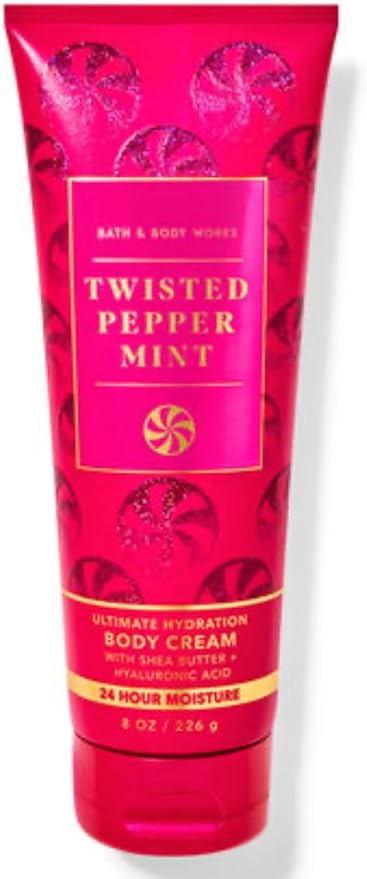 Bath & Body Works - 3 Piece Bundle - Spray - Body Cream - Shower Gel - Full Size and Gift Bag HELLO GORGEOUS (Twisted Peppermint)