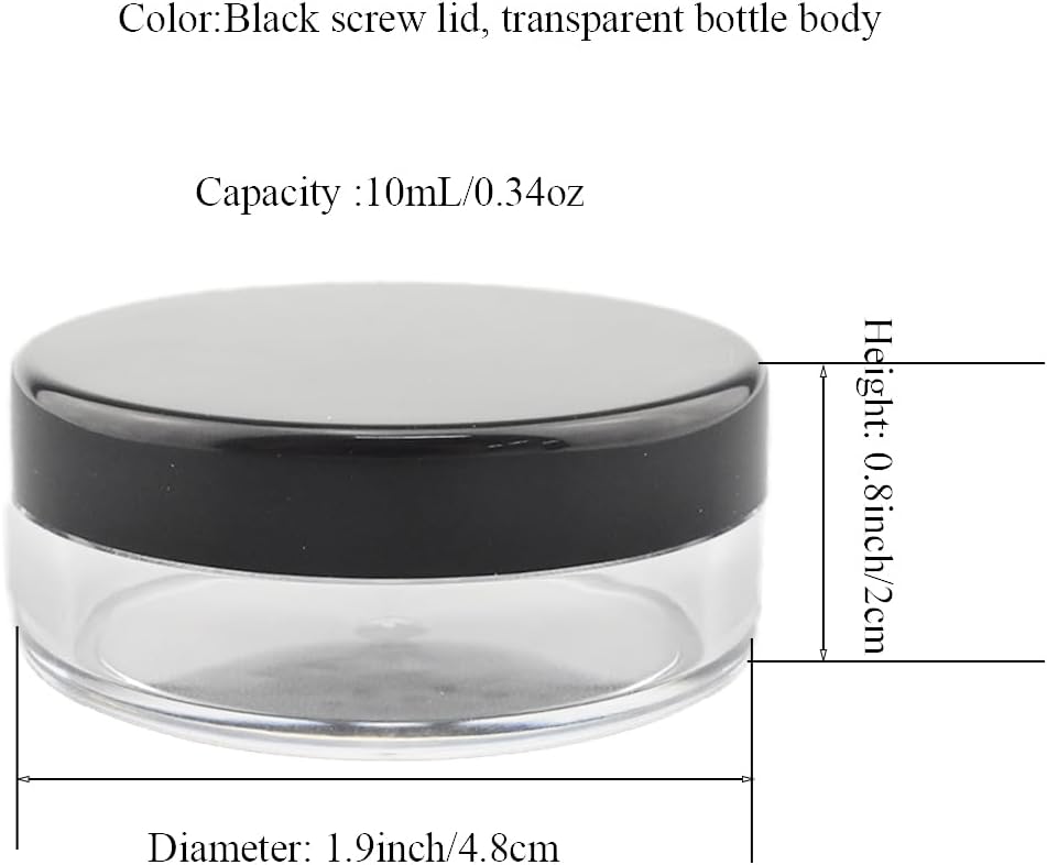 HAHIYO 1Pcs 10ml/0.34oz Plastic Empty Travel Compact Case Makeup Cosmetic Jar Refillable Powder Box No Leak Powder Holder with Rotatable Sifter and Black Screw Lid